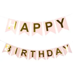 Vimpelgirlang Happy Birthday Ljusrosa