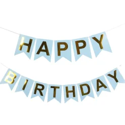 Vimpelgirlang Happy Birthday Ljusblå